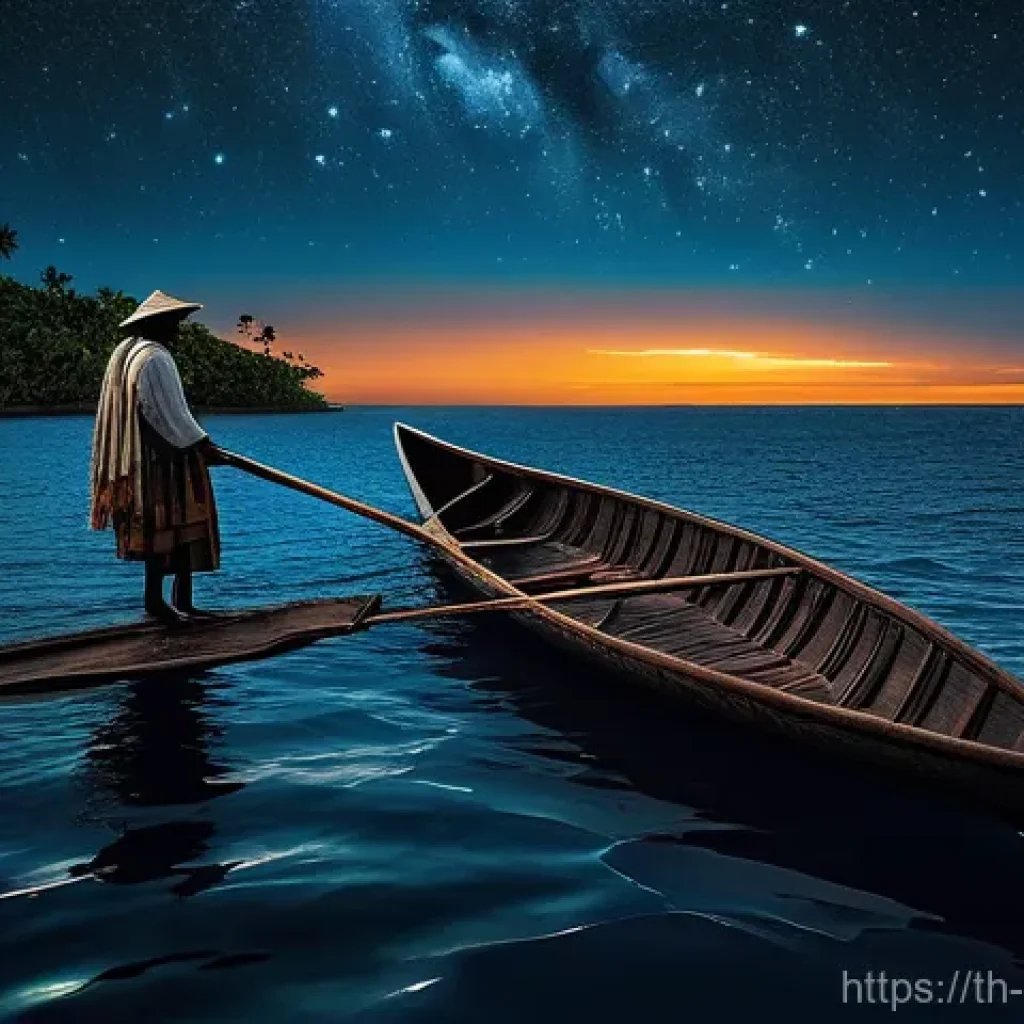솔로몬 제도 전통 항해 기술 - **"Ancient Navigator's Wisdom Under the Stars"**: A wise, weathered Solomon Islander elder, dressed ...
