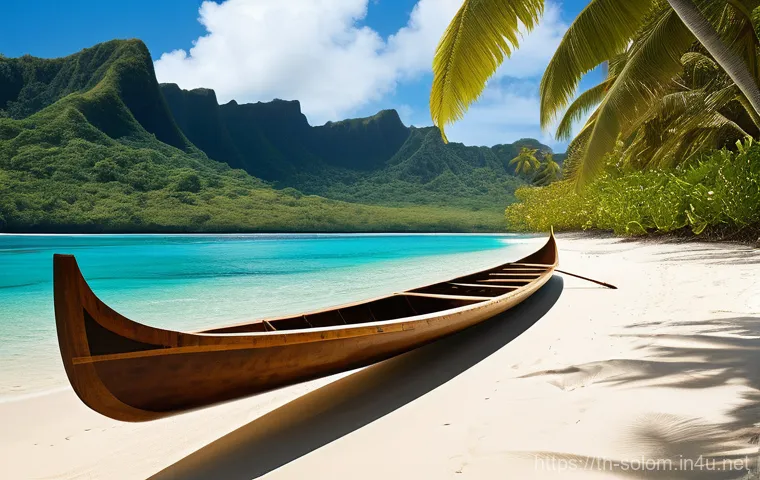 솔로몬 제도 전통 항해 기술 - **"The Ocean's Classroom: Learning from the Waves"**: A vibrant, sun-drenched scene on a calm, turqu...