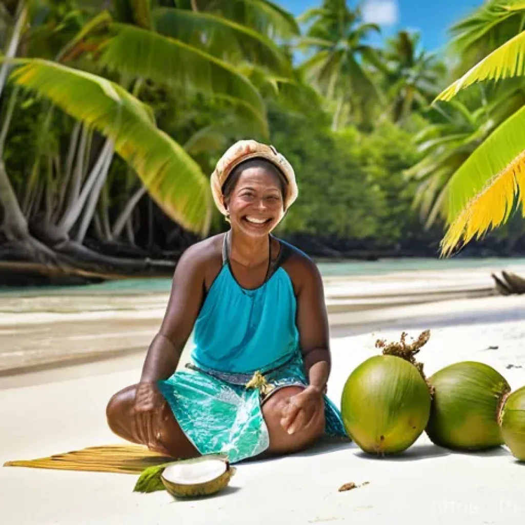 솔로몬 제도 농업 경제 - **Prompt: "A serene, vibrant landscape of the Solomon Islands. A local female farmer, wearing tradit...