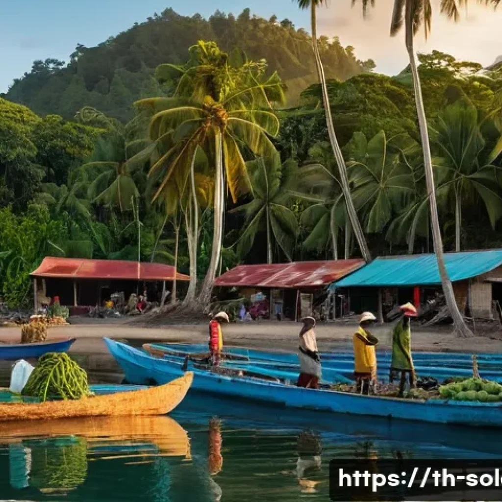 솔로몬 제도 로컬 음식 - **Vibrant Solomon Islands Seafood Market at Dawn:** A bustling, open-air local market on the coast o...