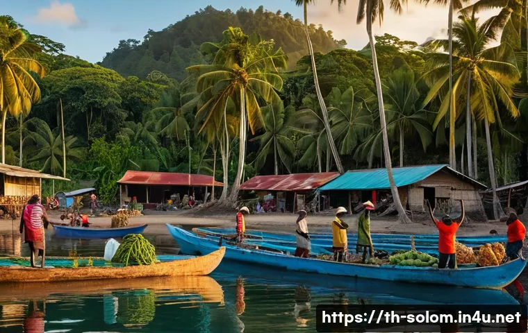 솔로몬 제도 로컬 음식 - **Vibrant Solomon Islands Seafood Market at Dawn:** A bustling, open-air local market on the coast o...