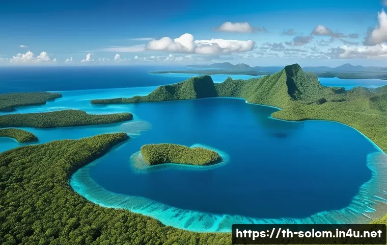 솔로몬 제도 유네스코 세계유산 - **Prompt 1: Majestic Raised Coral Atoll and Lake Tegano**
    A breathtaking aerial wide shot of Eas...