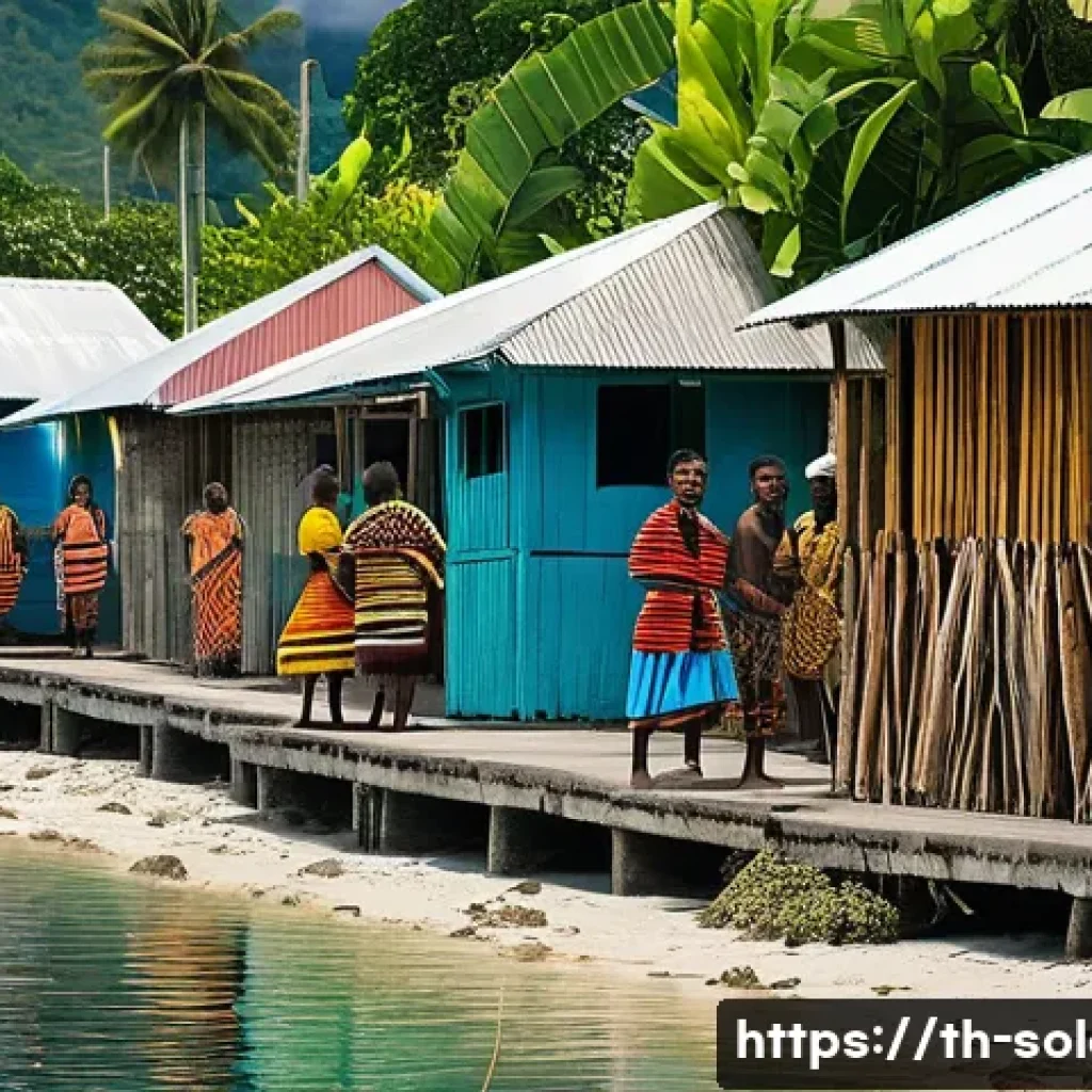 솔로몬 제도 도시화 문제 - A vibrant urban scene in the Solomon Islands showcasing the contrast between traditional village lif...