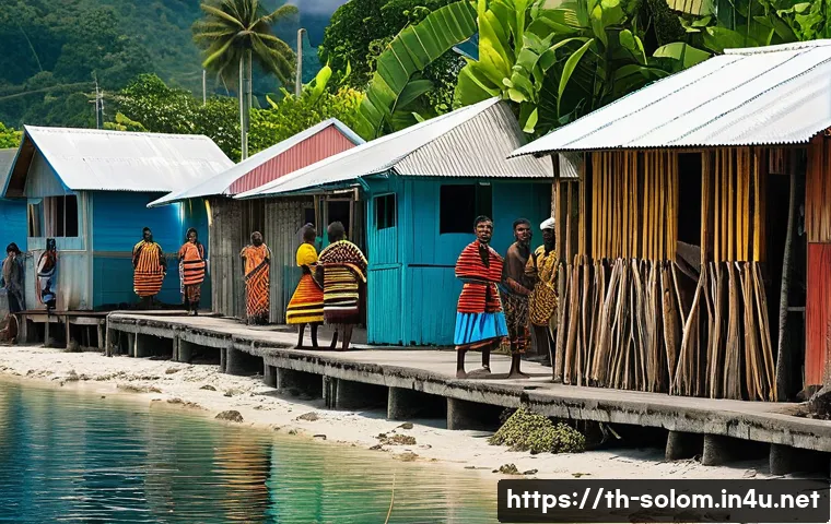 솔로몬 제도 도시화 문제 - A vibrant urban scene in the Solomon Islands showcasing the contrast between traditional village lif...