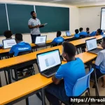 Home 22 솔로몬 제도 대학 및 고등 교육 - A modern classroom scene in the Solomon Islands featuring diverse university students actively engag...