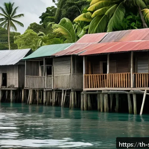 Home 29 솔로몬 제도 환경 문제 - A coastal village in the Solomon Islands facing rapid sea level rise, showing traditional wooden hou...
