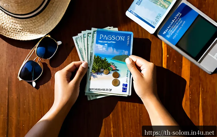 Home 17 솔로몬 제도 여행 경비 - Photorealistic travel budget planning scene for a Solomon Islands trip, Thai traveler’s hands organi...